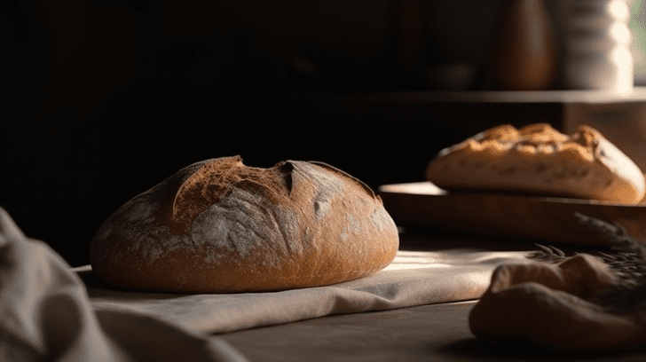 pain artisanal maison sur une serviette de table d'époque