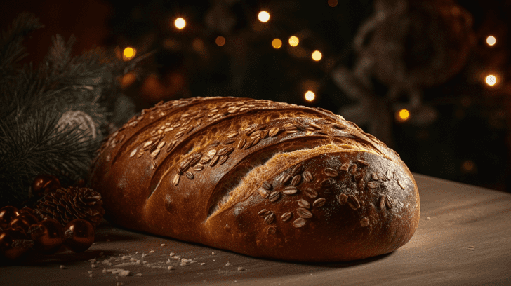 pain délicieux sur une planche en bois en période de Noel