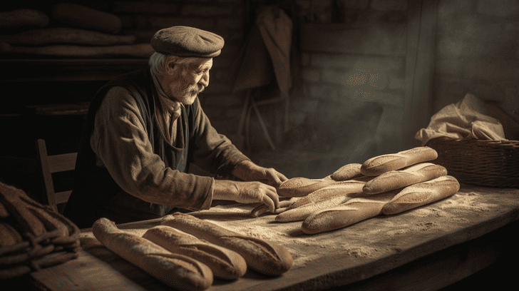 boulanger de village d'époque façonne ses baguettes artisanales