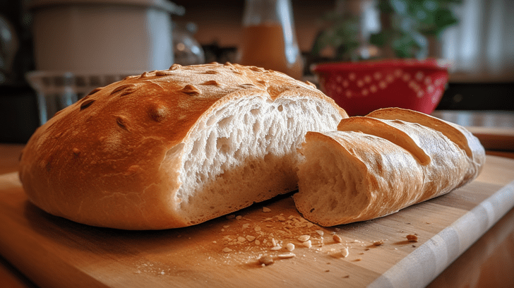 pain blanc sur une planche de cuisine