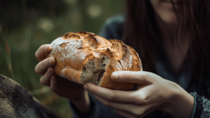 Pain sans gluten dans les mains d'une femme heureuse