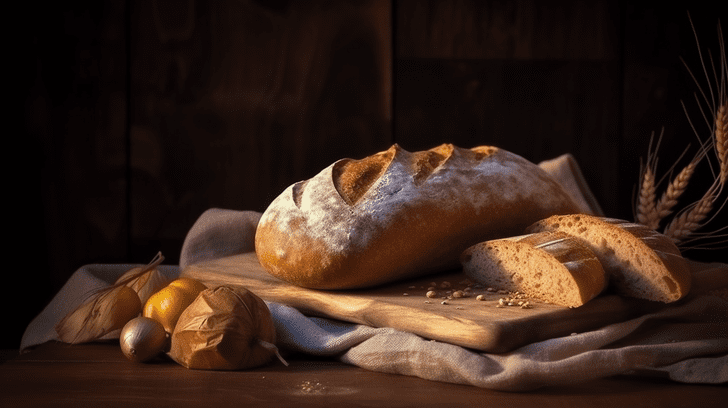 pain délicieux fait maison sorti du four sur une planche en bois