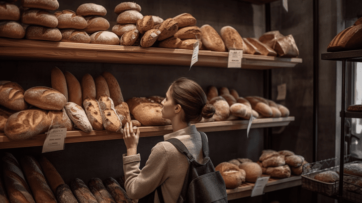 une femme achète son pain artisanal dans une boulangerie