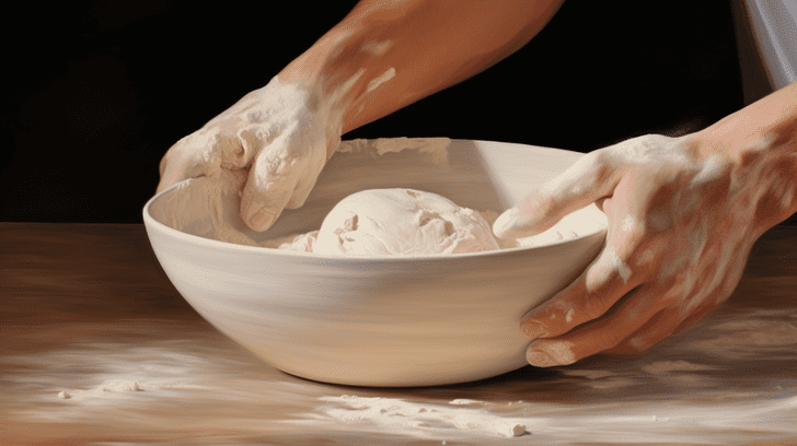 pâte façonner par le boulanger repose dans un saladier