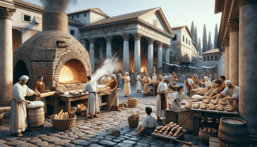 à l’époque de l’antiquité, boulangerie public dans le village à Rome