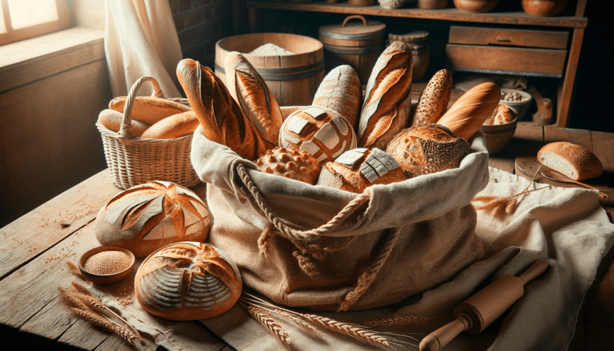 plusieurs pains conservés das un sac en tissus